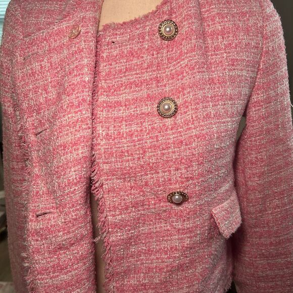 Anthropologie Maeve Pink Tweed Jacket Blazer Size 2 Y2K Preppy Office Pearls‎ - Picture 2 of 10